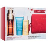 Clarins Double Serum Light Collection set: serum za obraz Double Serum Light Texture 50 ml + krema za obraz Hydra-Essentiel Silky Cream 15 ml + tonik za obraz Hydrating Toning Lotion 50 ml + rdeča kozmetična torbica za ženske Cene