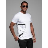 Ombre Men's cotton jersey t-shirt with large side lettering - white | Shoptok.si