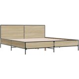  Posteljni okvir sonoma hrast 200x200 cm inž. les in kovina | Shoptok.si