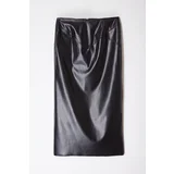 Trendyol Black Zipper Detailed Midi Faux Leather Skirt