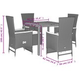  5-dijelni vrtni blagovaonski set s jastucima od poliratana crni Crna Dužina stola 90 cm | Shoptok.si