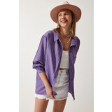 Happiness İstanbul Women's Purple Striped Pocket Viscose Shirt cene