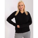 Fashion Hunters Black women's plus size sweater knitted with cable Cene