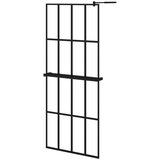 Pregrada za tuš s policom crna 80 x 195 cm s mutnim staklom ESG | shoptok.hr