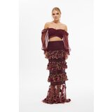 Carmen Burgundy Skirt Tiered Bustier Suit Cene