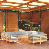 The Living Store Vrtna sedežna garnitura 12-delna s sivimi blazinami borovina - Vrtna Sedežna Garnitura, (21427192) | Shoptok.si