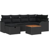vidaXL 7-komadna Vrtna Sofa s Jastucima Crna Poli Ratan, Sofa za Dvoje s Jastucima Crna Poli Ratan | shoptok.hr