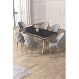Hanah home trpezarijski set Pem, sto i 6 stolica, ploča u dekoru Sonata, hromirane noge, siva tkanina Babyface | Eponuda.com
