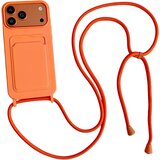 Oem Silikonski ovitek s predalom za kartico in crossbody trakom za iPhone 17 Pro / 18 Pro - Oranžna Cene