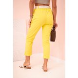 Kesi Włoski Women's viscose trousers with belt and rolled up leg yellow | shoptok.hr