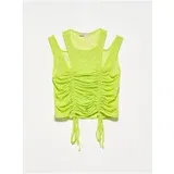 Dilvin 20216 Shirred Tulle Top-lime