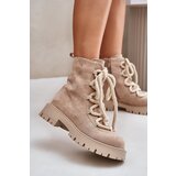 Kesi Insulated ankle boots made of eco suede with a zip light beige Caellita Cene