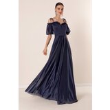 By Saygı Pleated Collar Balloon Sleeve Lined Glittery Long Dress | Shoptok.si