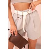 Kesi Włoski Women's high-waisted shorts with a belt dark beige Cijene