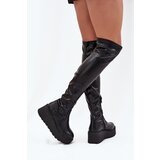 Boto Knee High Women's Boots On Platform With Delicate Wedge Black Lydira | Shoptok.si
