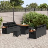 vidaXL 9 delni vrtna sofa set z blazinami Črna poli ratan akacija | Shoptok.si