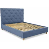 Scandic Modra oblazinjena zakonska postelja s prostorom za shranjevanje z letvenim dnom 180x200 cm Bee –