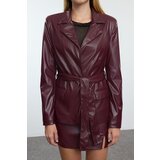 Trendyol Burgundy Faux Leather Belted Woven Blazer Jacket | Eponuda.ba