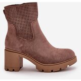 Boto Women's Heeled Boots with Zipper Eco Suede Brown Rashmi | Shoptok.si
