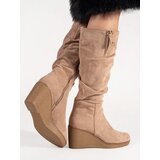 Shelvt Suede beige women's knee-high boots | shoptok.hr