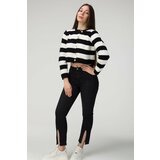 MODAGEN Women's Black and White Striped Gold Buttoned Knitwear Cardigan Sweater cene