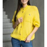 Gemre Women's yellow short-sleeve sweater with decorative buttons Shela | Shoptok.si