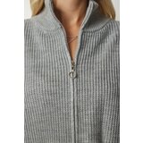  Women's Gray Zippered Knitwear Cardigan | Shoptok.si