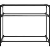 vidaXL Konzolna mizica s stekleno površino 98x35x81 cm jeklo | Shoptok.si