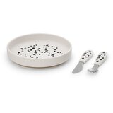 Silikonski set za jelo sa tanjirom Dalmatian Dots, Belo - crni Cene