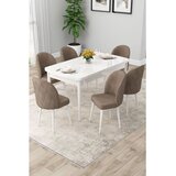 Hanah home trpezarijski set Rut, sto na razvlačenje i 6 stolica, bela ploča, kapućino tkanina Babyface | Eponuda.com