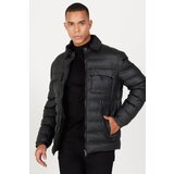 Altinyildiz classics Men's Black Standard Fit Normal Cut, Standing Collar Patterned Coat.