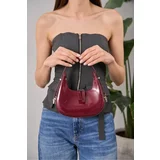 Madamra Claret Red Patent Leather Women's Patent Leather Baguette Handbag