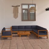 The Living Store Vrtna garnitura s temno sivimi blazinami 9-delna akacijev les - Vrtna Počivalna Garnitura, (21422746) Cene