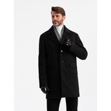 Ombre Men's single-breasted patterned coat with pockets - black Cene