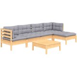  6-dijelna vrtna garnitura od borovine sa sivim jastucima | shoptok.hr