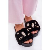Boto Ladies Platform Slippers With Fur And Gold Clips Black Livira | shoptok.hr