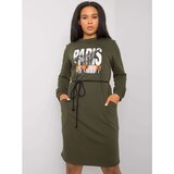 Fashion Hunters Khaki plus size dress with a print Cene