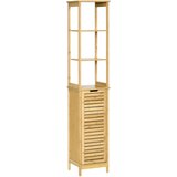 Kleankin Kopalniška omarica s 3 policami in 1 omarico, bambusova letvica, 34x30x173cm, naravna barva, (20754170) | Shoptok.si