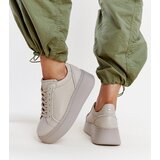 Karino Dark beige leather sneakers with rhinestones | shoptok.hr