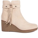 Shelvt Suede light beige women's wedge boots with fringes | Eponuda.ba