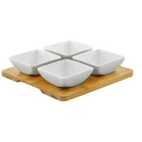 DJ45577 PORCELANSKI SET 4 ČETVRTASTE ČINIJE SA DASKOM OD BAMBUSA