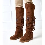 Gemre Dark caramel wedge boots with fringes Cascia Cene