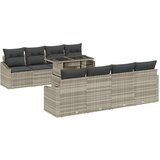  9 Delni Set Vrtnega Kavča z Blazinami Svetlo Sivi Poliratan, (22092601) | Shoptok.si