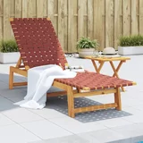 vidaXL Ležaljka za sunčanje sa stolićem crveno drva bagrema i tkanine