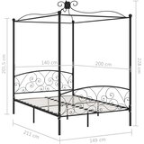  Okvir za krevet s nadstrešnicom crni metalni 140 x 200 cm | shoptok.hr