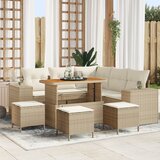 vidaXL 9-delni vrtni sofa set z blazinami Bež Poli ratan Acacia | Shoptok.si