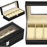 springos Škatla za uro 30x11x8 cm, črno-krem ohišje s predelki iz sintetičnega usnja, (21631846) | Shoptok.si