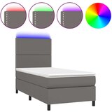  Krevet box spring s madracem LED sivi 90x200 cm od umjetne kože | shoptok.hr