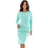 Numoco 189-12 Long-sleeved sweatshirt dress with pockets – comfortable cut with a low neckline at the back – mint | Shoptok.si
