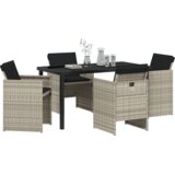 vidaXL 5-delni vrtni jedilni set s blazinami svetlo siva poli ratan, vrtna miza črna 140x80x73 cm kaljeno steklo | Shoptok.si